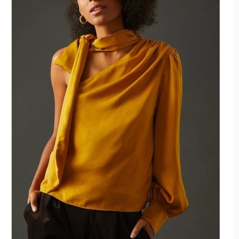 Anthropologie Sunday in Brooklyn One-Shoulder Tie-Neck Blouse